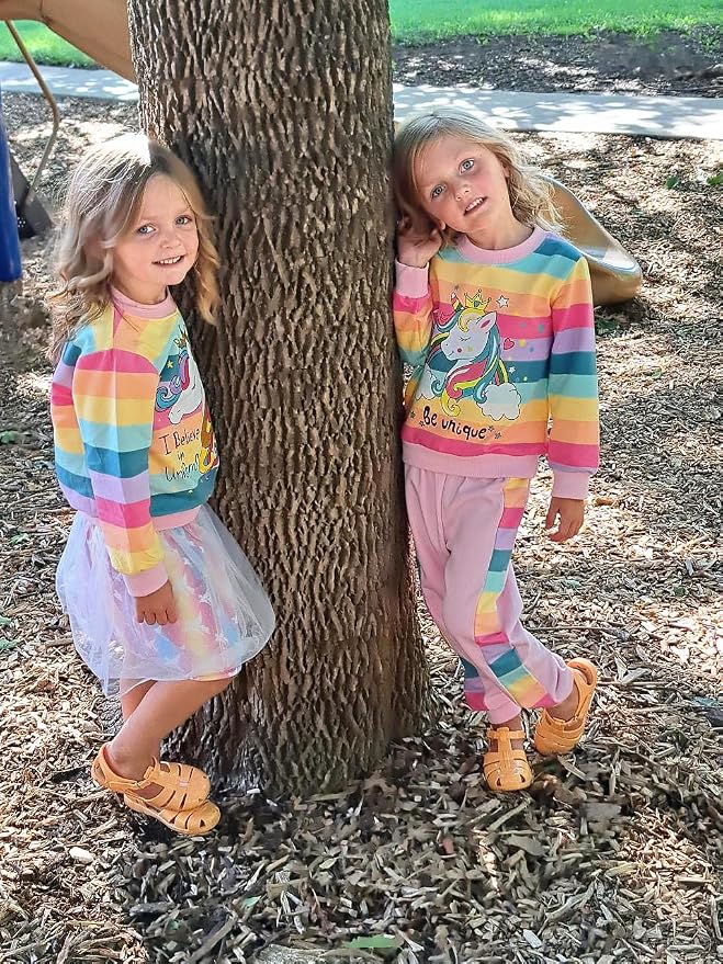 Little Girls Unicorn Outfits 2 Piece Kids Ruffle Sleeve Sweatshirt + Leggings - Image 3