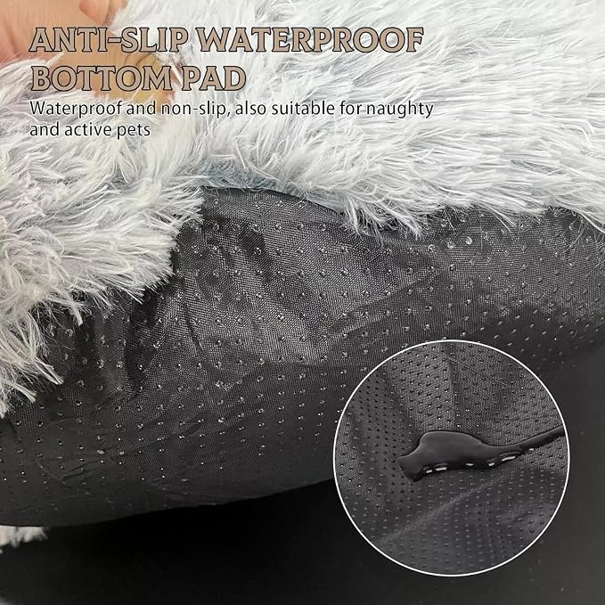 Cat Bed Round Fluffy Hooded Cat Bed Cave, Anti-Anxiety Cave Bed - Image 5
