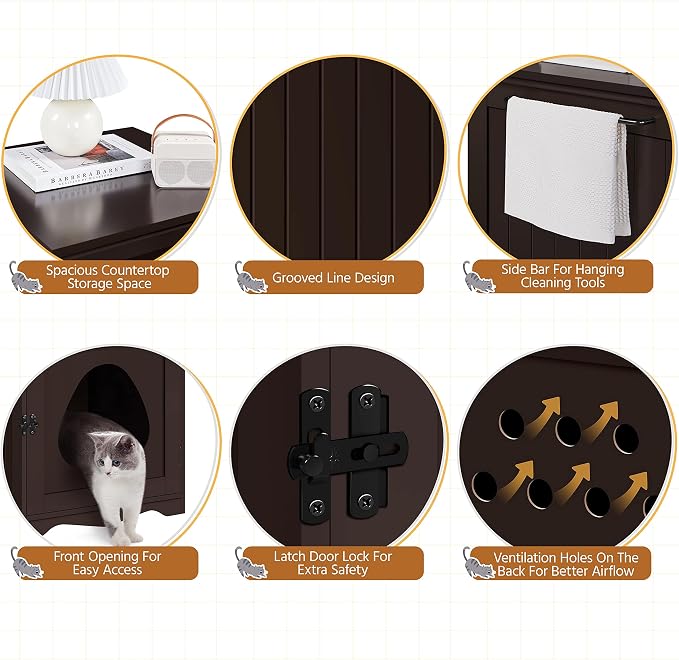 Yaheetech Cat Litter Box Enclosure, Litter Box Furniture Hidden - Image 3