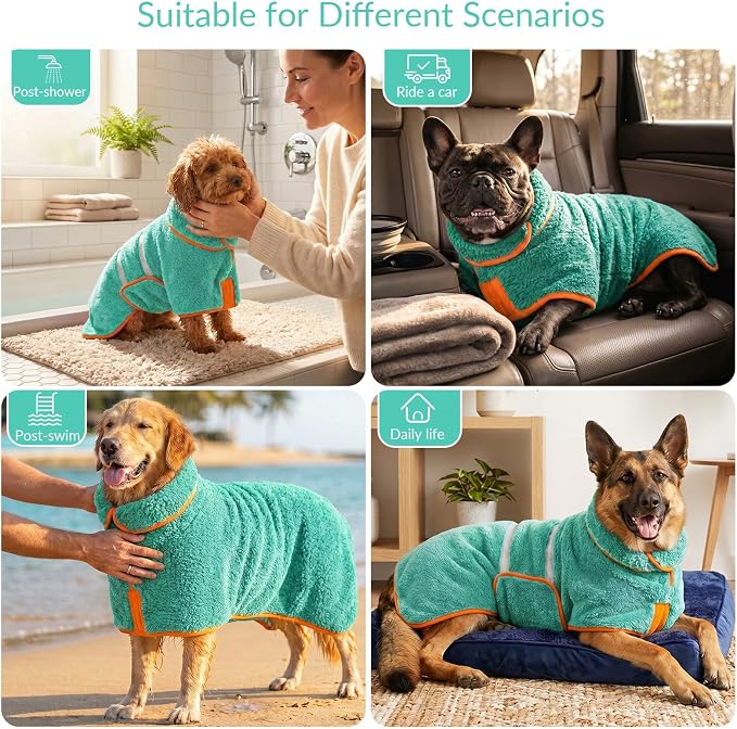 Dog Bathrobe, Super Absorbent for Small to Large Dogs, Lake Green XL - Image 7