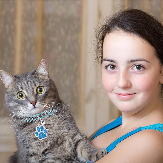 Hillban Cat Collar Diamond Chain Glitter Collar Walking Metal - Image 5