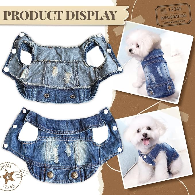 Cool Dog Jean Jacket Small Puppy Outfits Frenchie Clothes Denim Coats - Image 5