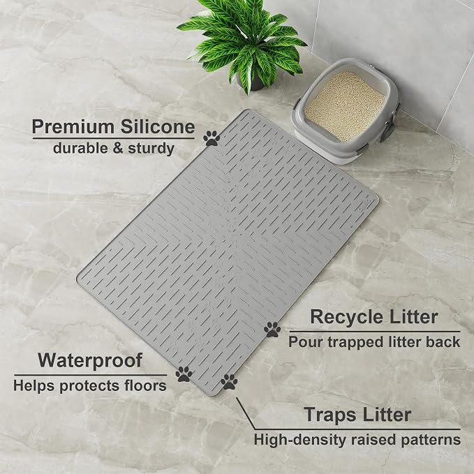 OHMO Cat Litter Mat XXL Trapping Mat Premium Silicone Rubber 37.5x25.2 Grey - Image 2