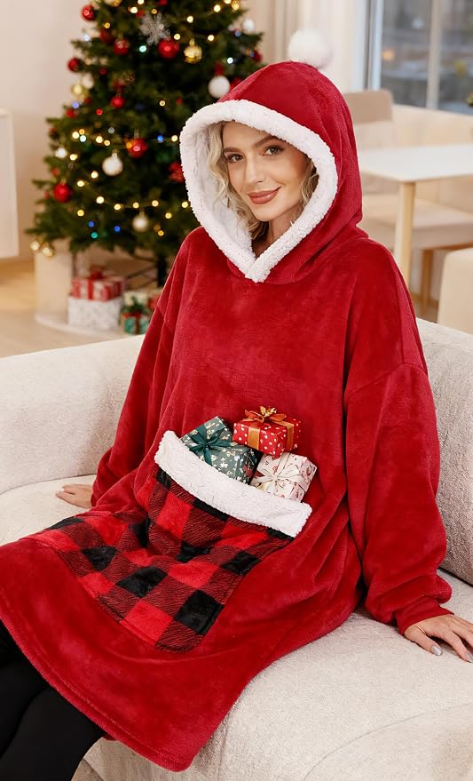 Wearable Blanket Hoodie with Giant Pocket, Soft Warm Sherpa Fleece Oversized - Image 7