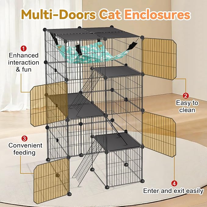 Cat Cage, 4-Tier DIY Cat Enclosures Catio, Cat Playpen Indoor & Outdoor - Image 6