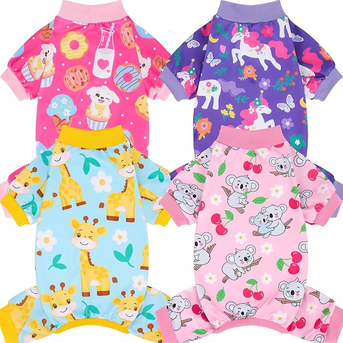 XPUDAC 4 Pieces Dog Pajamas for Small Medium Sized Dogs Stretchable Dog Pjs by XPUDAC