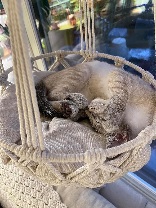 Macrame Cat Hammock Bed, Handwoven Hanging Boho Cat Bed - Image 2