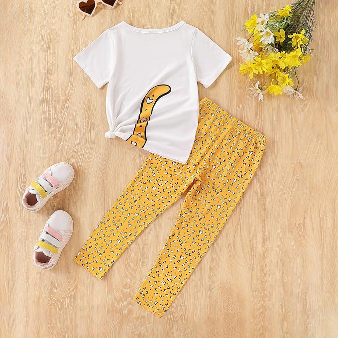 4-8T Toddler Girl Clothes Cat face print Short Sleeve Top+Pants Outfits Girl - Image 7