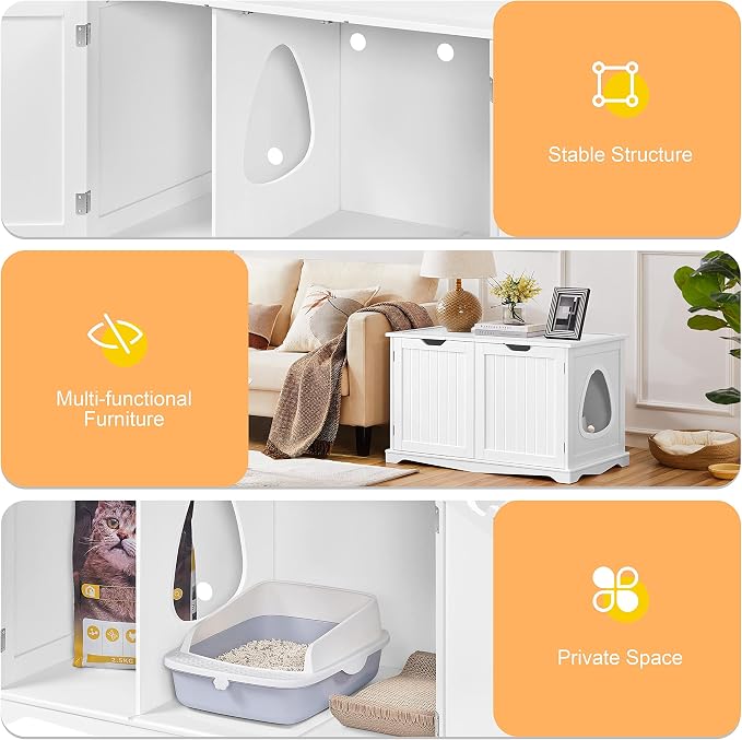 Yaheetech Cat Litter Box Enclosure, Box Cabinet Hidden, Wooden Pet Crate Kitty - Image 5