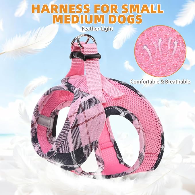 KOOLTAIL Dog Harness and Leash Set, Cute Pink Girl Dog Harness Medium Sized Dog - Image 3