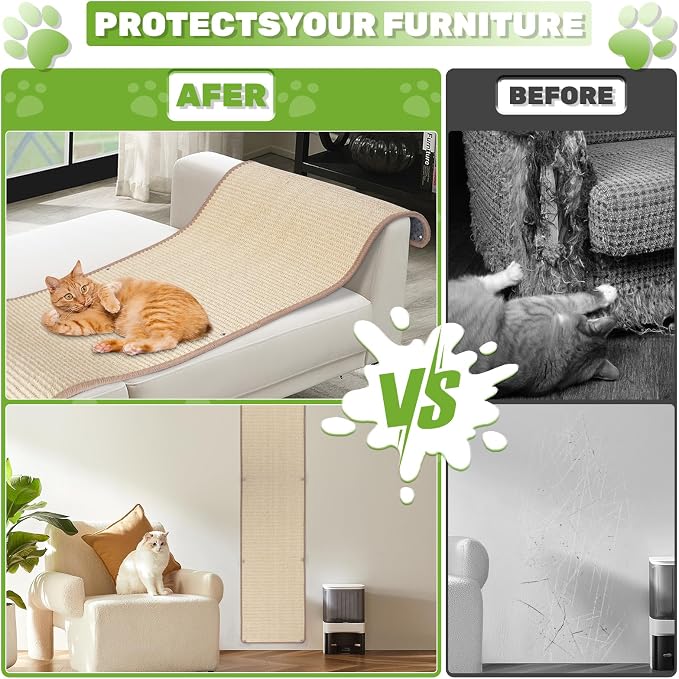 Natural Sisal Cat Scratching Mats 1 Pack, Cat Scratch Furniture Protector - Image 7