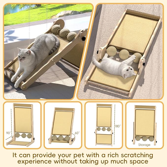 L-Shaped Cat Scratcher with Dual Sisal & Carpet Surfaces Reversible Vertical & - Image 2