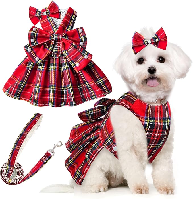 PETCARE Cute Dog Dress Clothes for Small Dogs Cats Girl Female Red Plaid Bow by PETCARE
