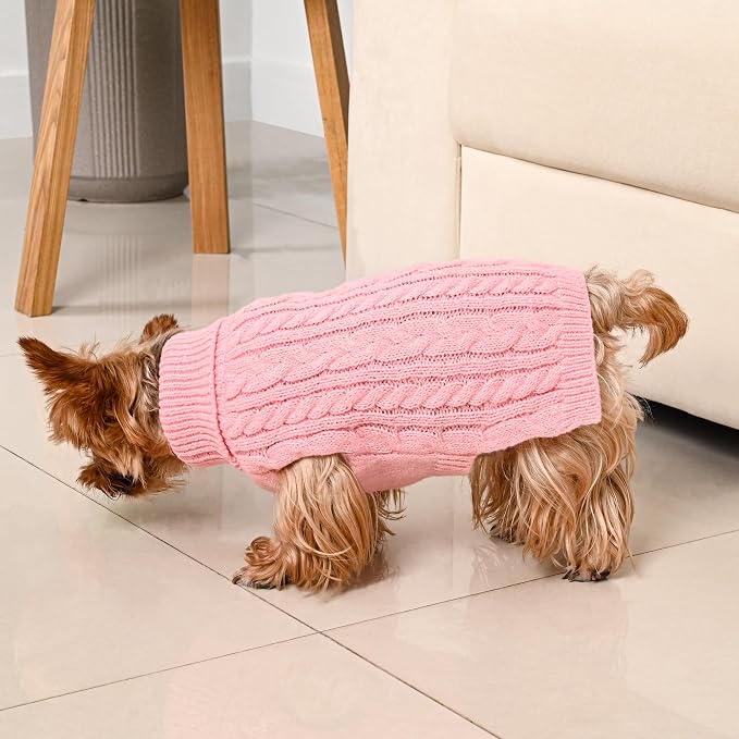 2 Pack Dog Sweaters for Small Dogs Winter Turtleneck Pullover Cable Knit Fleece - Image 5