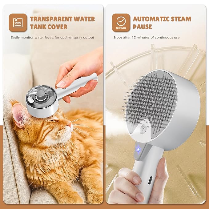 Cat Steam Brush, Cat Brushes for Indoor Cats, 4 In 1Spritz Spray Defur Comb - Image 6