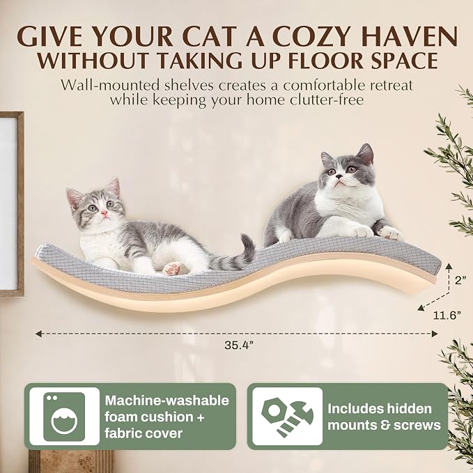 Extra Large 35.4” × 11.6” Stylish Cat Wall Shelves - Image 2