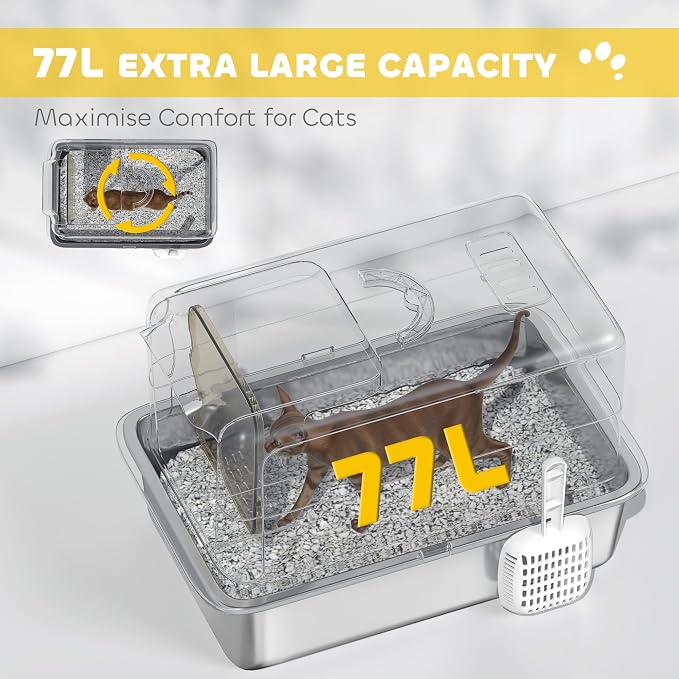 PawHut Stainless Steel Cat Litter Box, Extra Large 2 in 1 Metal Kitty Litter Pan - Image 6