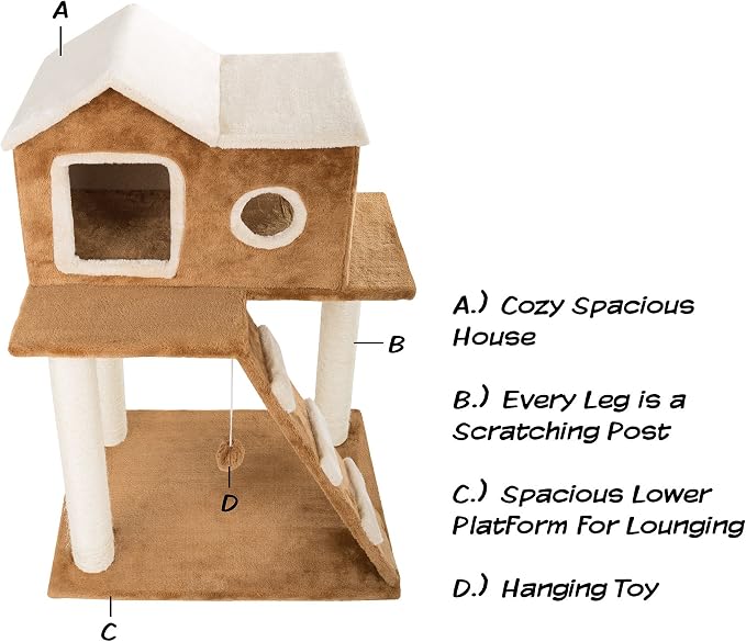 35in Cat Tree with Climb-Up Ladder, Cat Condo, 3 Sisal Rope Cat Scratching Posts - Image 3