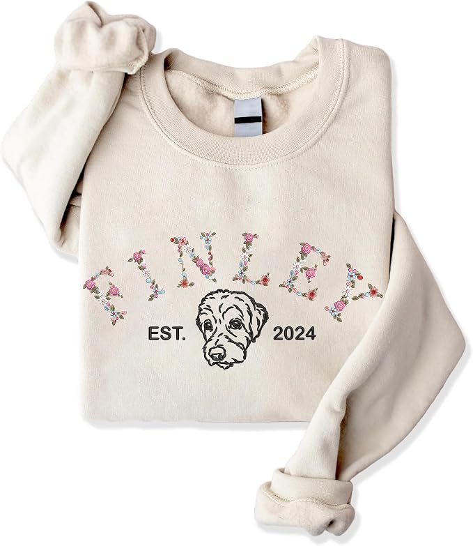 NAZENTI Floral Custom Embroidered Dog Sweatshirt, Dog Mom Sweatshirt, Custom - Image 6