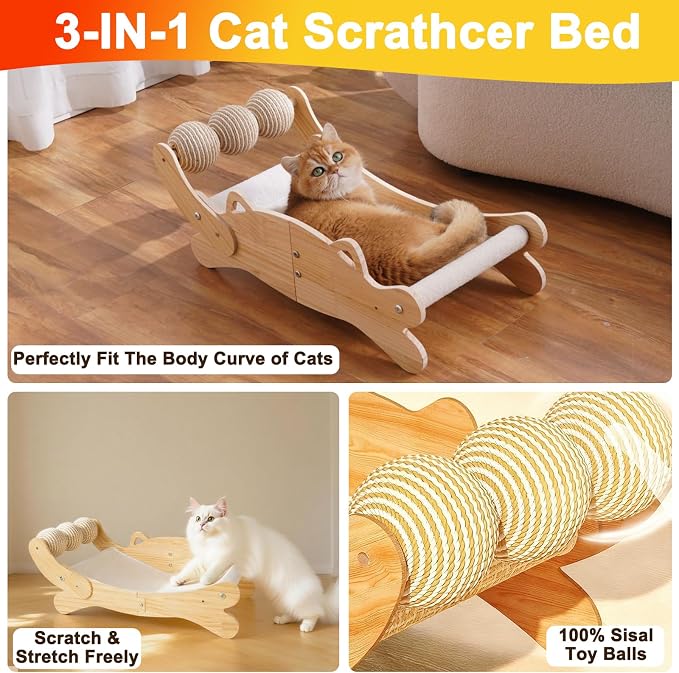 3-in-1 Cat Scratcher Bed for Indoor Cats Sisal Scratcher & Hammock Lounge - Image 5