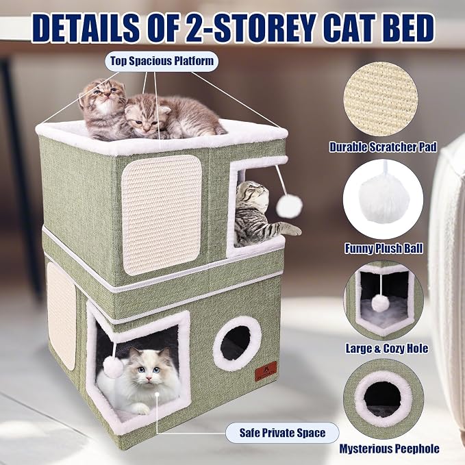 2-Story Cat House for Indoor Cats, Dual-Purpose Cave Bed - Image 5