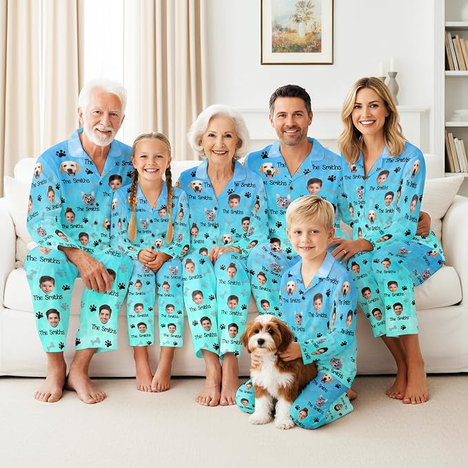 Artsadd Custom Pajamas for Women Men Family, Personalized Face Pjs Pajama Pants - Image 2