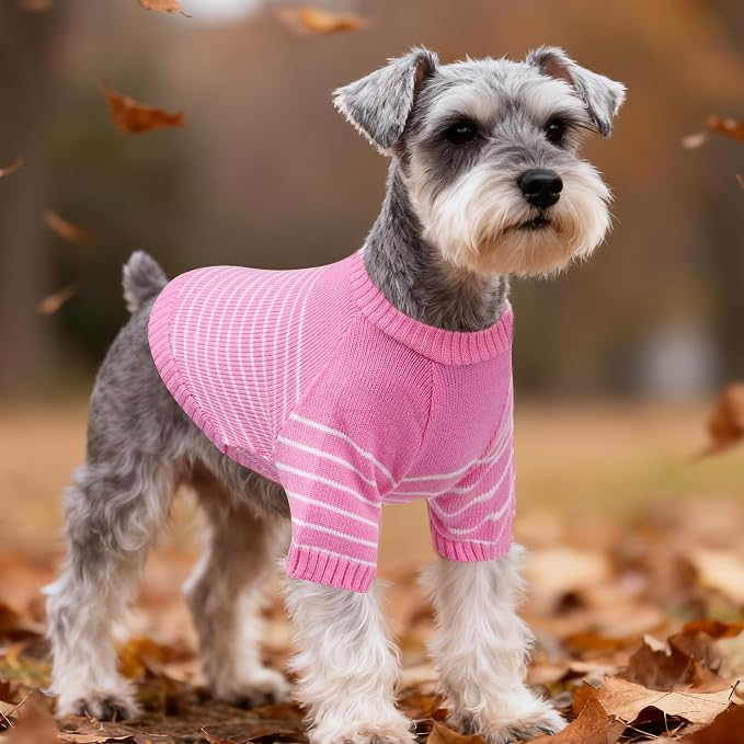 Dog Knitted Sweater with Wooden Buttons Cozy Pet Striped Winter Clothes - Image 6