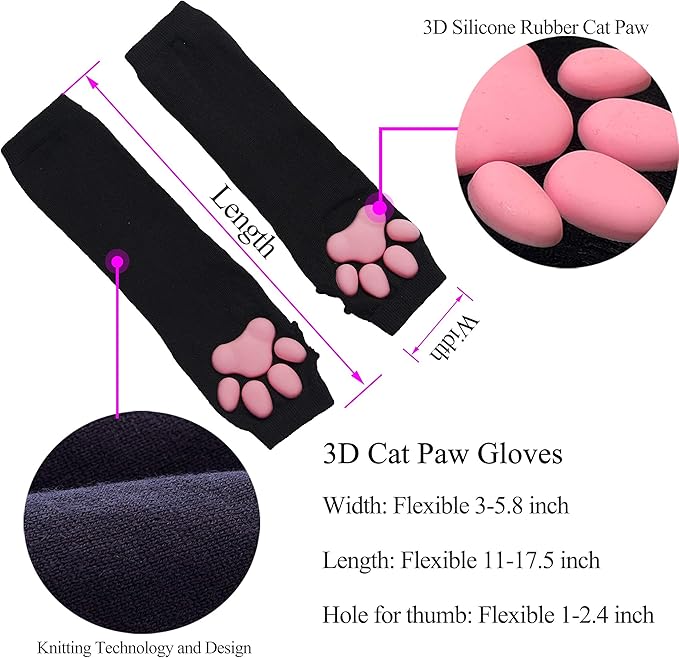 Cat Paw Thigh High Socks Golves, Cute Soft 3D Toe Beans Socks Mittens Kitten - Image 3