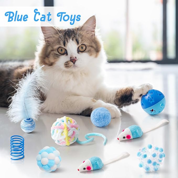 MALLMALL6 10Pcs Cat Toy Set Including Cat Springs Feather Teaser Wand Mice - Image 4