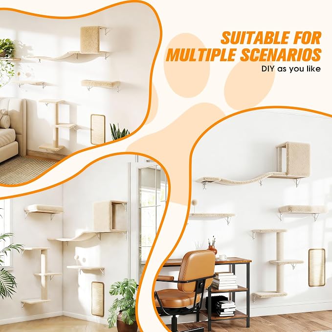 COZIWOW Cat Wall Shelves Set, 5-Piece Wall Mounted Cat Furniture - Image 6