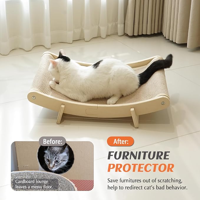 PETKARAY Inclined Sisal Cat Scratcher Bed, Curved Wooden Cat Hammock Chair - Image 3