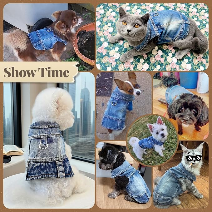 Cool Dog Jean Jacket Vest with D-Ring Blue Denim Dogs Outfits - Image 6
