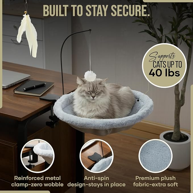 Cat Desk Bed for Home Office – Plush Clamp-On Cat Hammock - Image 6