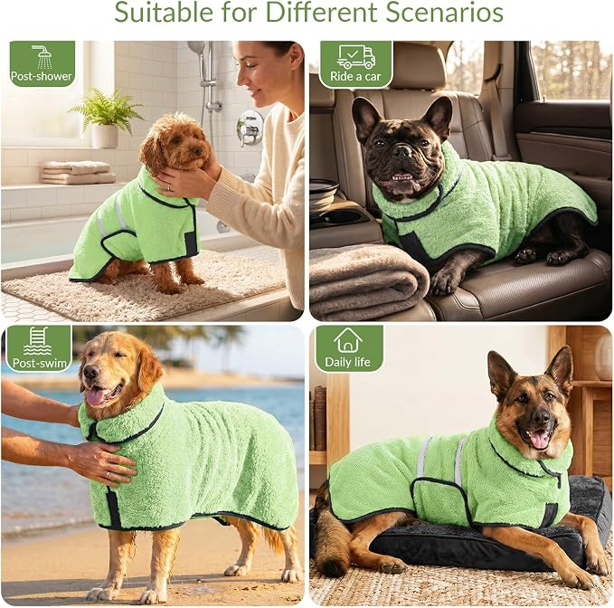 Dog Bathrobe, Super Absorbent for Small to Large Dogs, Neon Green L - Image 7