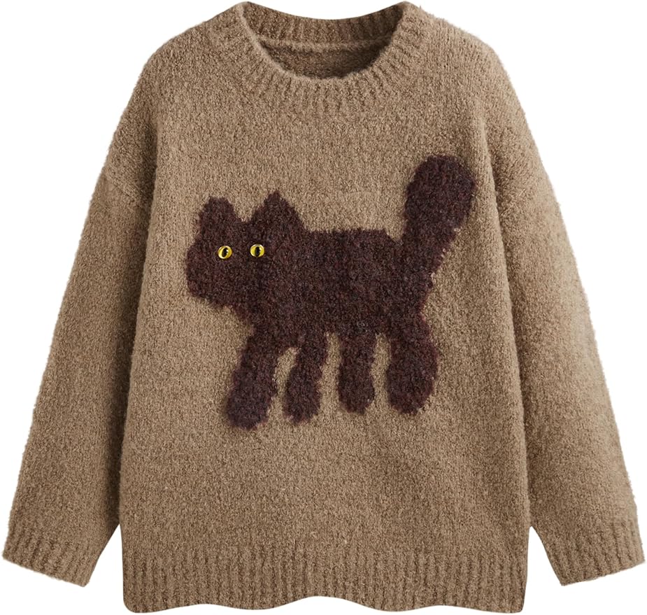 CIDER Women’s Cat Sweater Long Sleeve Crew Neck Fun Graphic Cute Patterned by CIDER