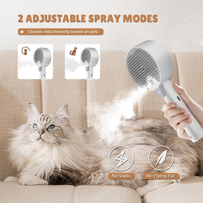 Cat Steam Brush, Cat Brushes for Indoor Cats, 4 In 1Spritz Spray Defur Comb - Image 4
