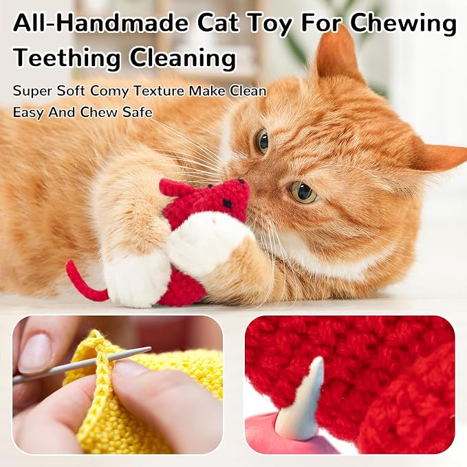 Retro Shaw Catnip Toys Crochet Mice Cat Toys, Safe Teeth Cleaning Toy - Image 2