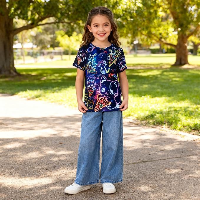 Funnycokid Girls Shirts Cat T Shirt Size 5-12 Clothes - Image 2