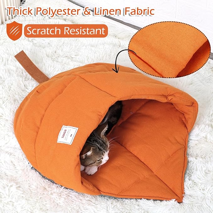 Cat Sleeping Bag, Cozy Cat Bed Cave Leaf Nest, Linen Fabric Pet Cuddle Zone - Image 5