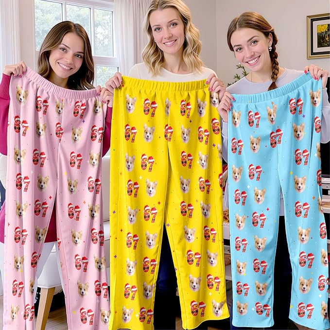 Custom Pajama Pants for Women Men, Personalized 67 Name Photo PJ Family Six - Image 6