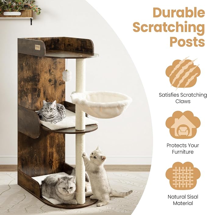 Modern Wood Cat Tree Tower for Indoor Large Cats, Cat Scratching Posts - Image 4