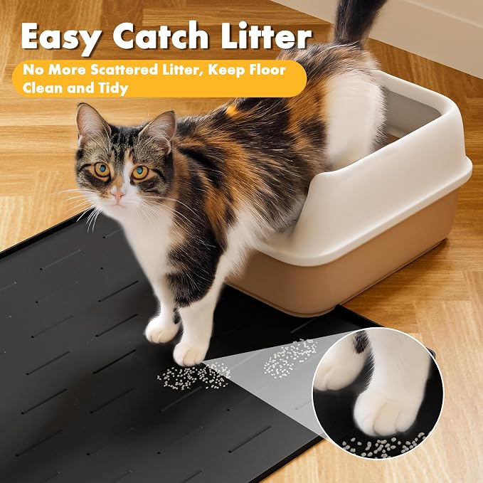 Pieviev Silicone Cat Litter Trapping Mat, Waterproof Kitty Litter Pads - Image 2
