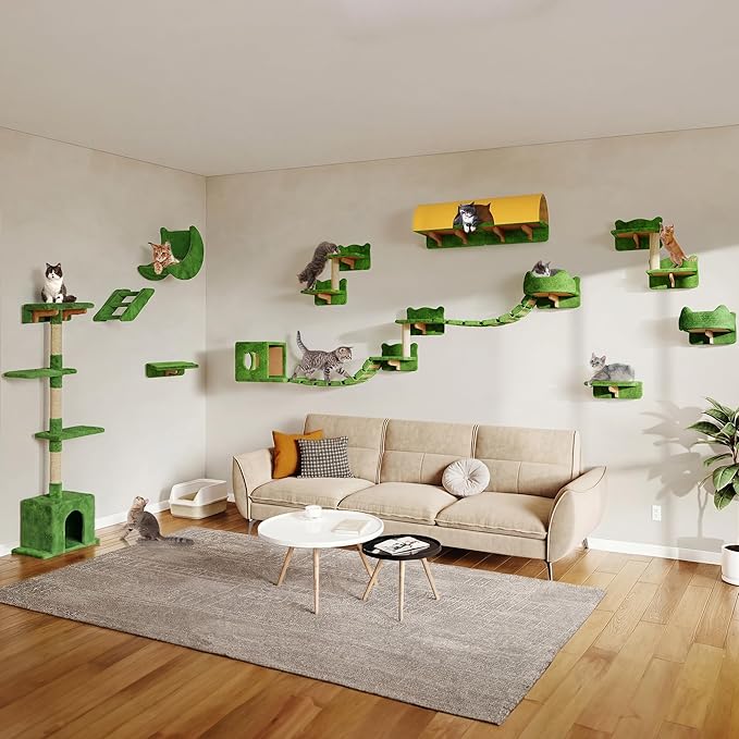 Cat Wall Shelves, Wall Mounted Pet Shelf Furniture w/Plush Fabric, Cats - Image 9