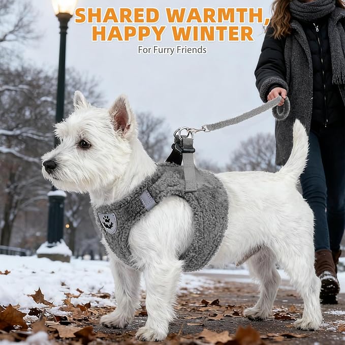 KOOLTAIL Plush Small Dog Harness and Leash Set, Warm Fleece No Pull Puppy Vest - Image 7