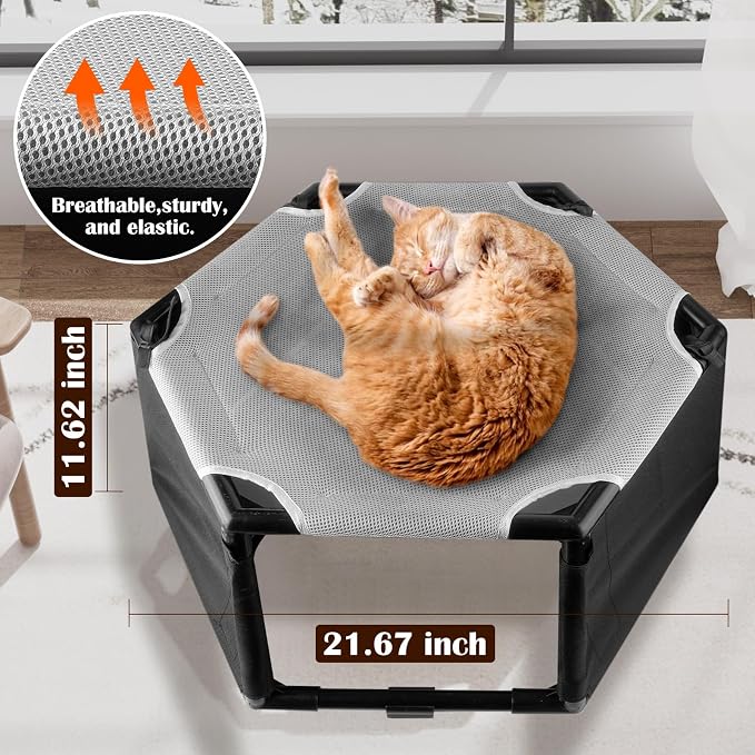 Elevated Cat Hammock Bed with Privacy Fence, Portable Raised Dog Cat Bed - Image 3