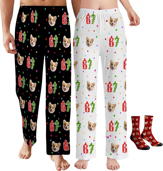 Custom Pajama Pants for Women Men, Personalized 67 Name Photo PJ Family Six by Artsadd