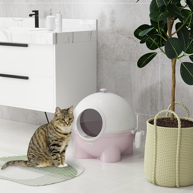 PawHut Hooded Cat Litter Box, Large Kitty Litter Pan - Image 2