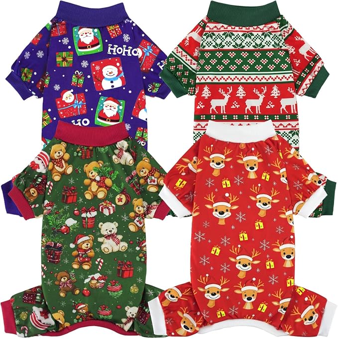 Xpudac 4 Pack Dog Christmas Pajamas Reindeer Puppy Clothes Cute Santa Claus Dog by XPUDAC
