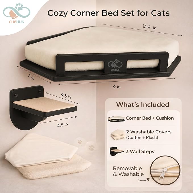Cat Wall Shelves for Cats & Kitten – Solid Wood Cozy Corner Bed + Cushion - Image 3