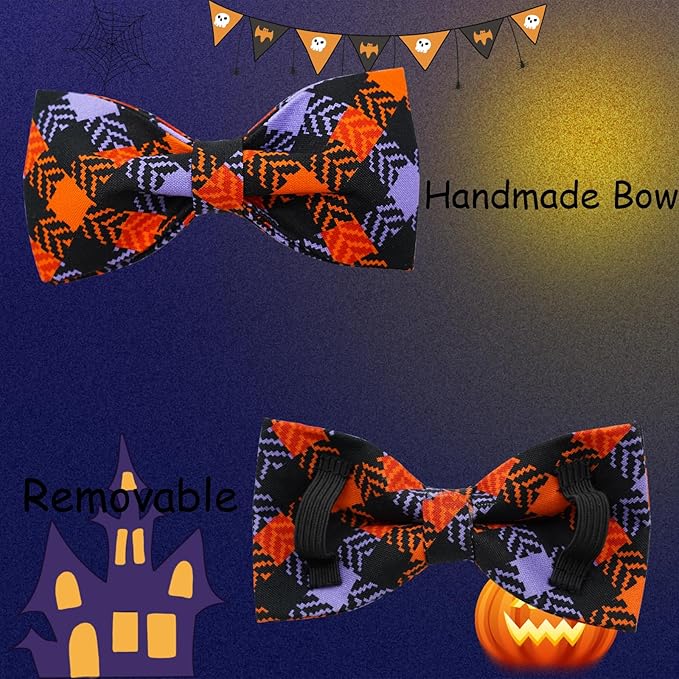 Halloween Dog Collar, Pet Collar Bow Plaid Dog Collars Girl Boy Holiday Pet - Image 6
